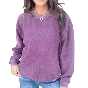 Moon Ryder Corded Crewneck Sweatshirt Washed Purple Cotton Long Sleeve Size XS